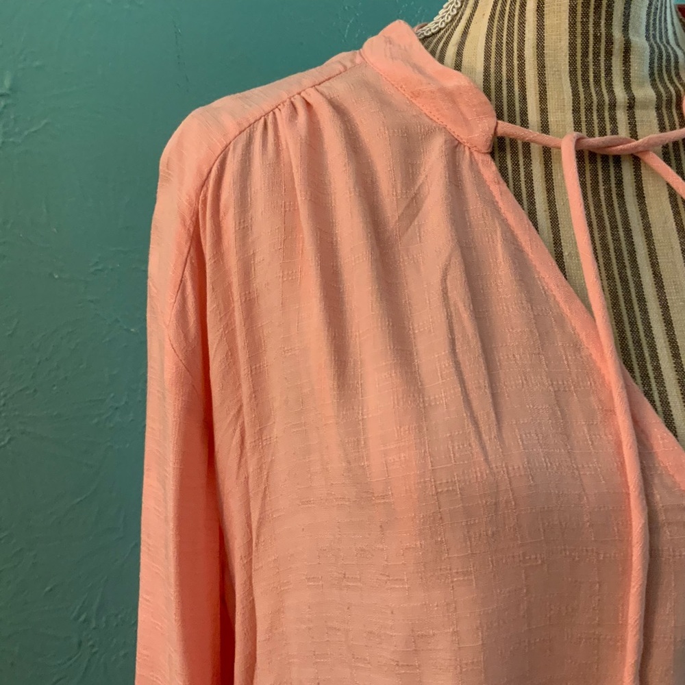 Pale Pink Entro Tunic Relaxed Fit Hi-Lo Hem Necktie Long Sleeve Classic - Picture 4 of 16